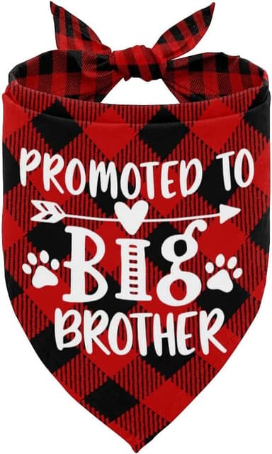 Dog Bandana, Promoted to Big Brother, Dogs Muffler Classical White Printing, Doggy Muffler Pet Scarf, Pet Baby Announcement Plaid Scarf Gender Reveal Accessories, for Small Medium Large D04 - Image 2
