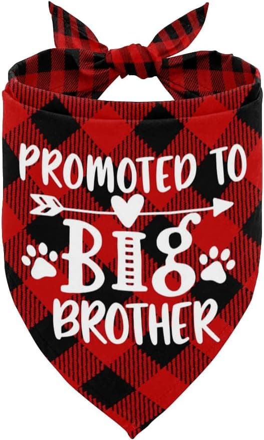 Dog Bandana, Promoted to Big Brother, Dogs Muffler Classical White Printing, Doggy Muffler Pet Scarf, Pet Baby Announcement Plaid Scarf Gender Reveal Accessories, for Small Medium Large D04 - Image 1