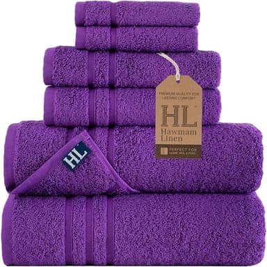 Hawmam Linen Purple 6 Piece Bath Towels Set for Bathroom Original Turkish Cotton Soft, Absorbent and Premium 2 Bath Towels, 2 Hand Towels, 2 Washcloths - Image 1