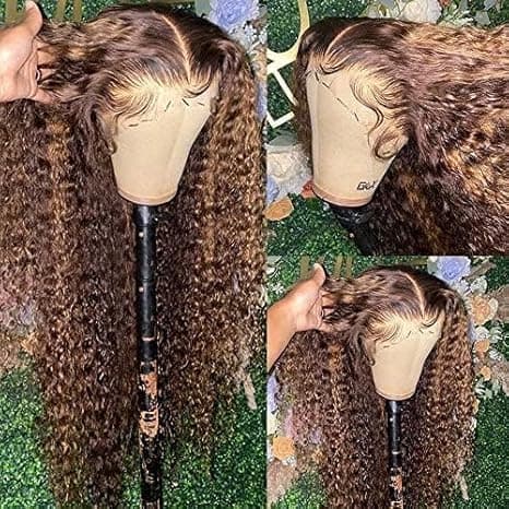 ghotool 250% Density Highlight V Part Wig Human Hair Glueless Ombre BrownThiner Lace Wig For Black Women Minimal Leave Out Upgrade U Part Human Hair Wig Kinky Curly Wigs 20 Inch - Image 1