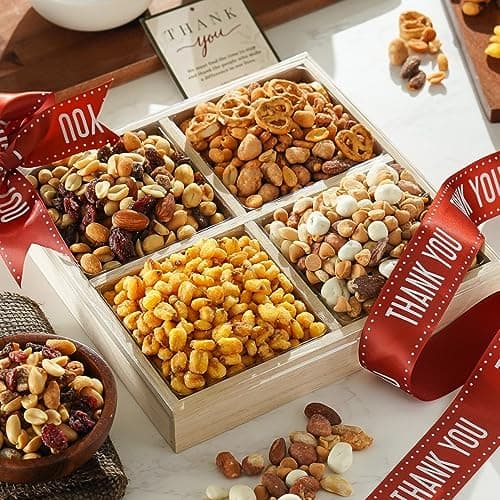 Broadway Basketeers Thank You Nuts Gift Basket Gourmet Nut Box Assortment for Men And Women Business and Corporate, Healthy Gift Tray for Appreciation - Image 1