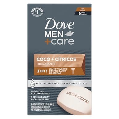 Dove Men+Care Hidratante Coco + Cítricos Hand & Body Face + Shave Bar 6 Count for Hydrated Skin 3.75 oz - Image 1