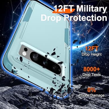 Janmitta for Google Pixel 8 Pro Case with Screen Protector+Camera Lens Protector+Wrist Strap Lanyard,Heavy Duty Shockproof Full Body Phone Cover,2023 Mint Green - Image 3