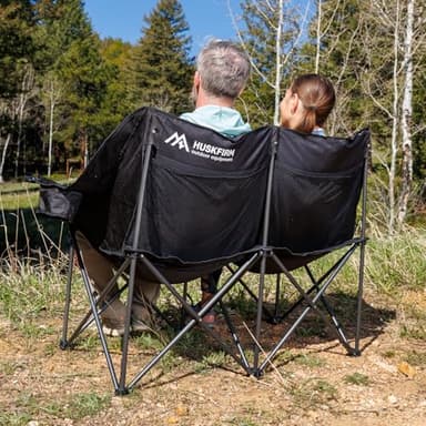 Huskfirm 2 Person Camping Chair Oversized Loveseat Camping Chair Double Camping Chairs for Adults Heavy Duty Camping Couch Black Outdoor Folding Chair Portable Patio Lawn Chair - Image 6