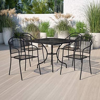Flash Furniture Oia 5-Piece Commercial Grade Steel Patio Table and Chairs Set, Outdoor Dining Set with Square Table and 4 Round Back Chairs, Black - Image 2
