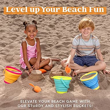 JOYIN 3 Packs Foldable Pail Bucket with Shovels & Mesh Bag, Collapsible Buckets Multi Purpose for Beach, Camping Gear, Beach Party, Fishing, and Fun Summer Activities (Yellow/Blue/Green) - Image 6