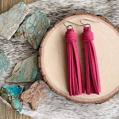 Tassel Earrings for Women - Faux Suede Leather (Camellia Pink) - Image 2