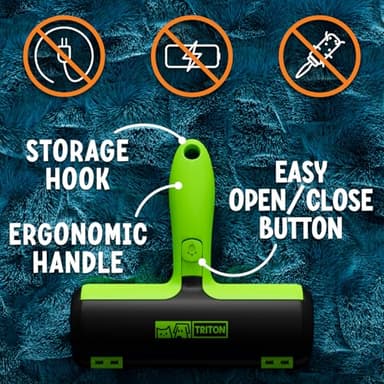 Triton Pet Hair Removal Tool w/Fur Trapping Compartment, 60% Smaller Storage Size, Reusable Shedding Roller, Cat and Dog Hair Remover for Car, Furniture, Carpet, Couch (Green) - Image 6