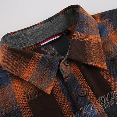 Esabel.C Flannel Shirts for Women Long Sleeve Button Down Plaid Fall Shirt Casual Work Tops,Orange/Blue,L - Image 3