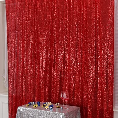 Poise3EHome Red Sequin Backdrop,7FT x 7FT Sequin Photography Backdrop Curtain for Party Decoration - Image 2