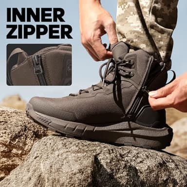 NORTIV 8 Men's Tactical Hiking Boot Lightweight Cushion Sole Boots for Work All Day Side Zipper Motorcycle Combat Military Boot Arch Support 8 Inches Terrascope,Size 10,Dark Brown,NMUMMT2503 - Image 7