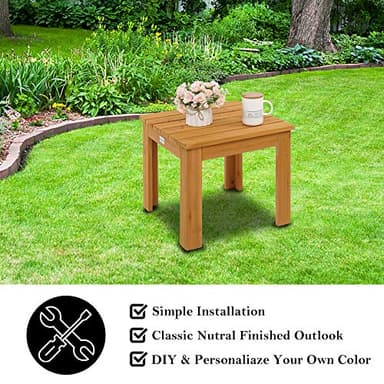 VINGLI Outdoor Adirondack Side Table W/Natural Finished, 18" Square Thick Wooden Coffee Table Top, Stable Large Weight Capacity Conversation End Table for Patio Backyard, Garden, Poolside and Balcony - Image 6