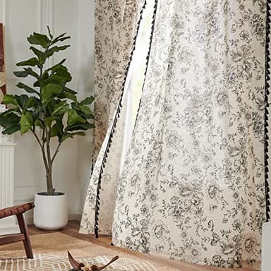 JINCHAN Linen Blend Curtains Floral Curtains for Living Room 84 Inches Long Printed Curtains with Tassels Rod Pocket Farmhouse Rustic Peony Flower Patterned Drapes Bedroom Window Curtains Set 2 Panels - Image 6