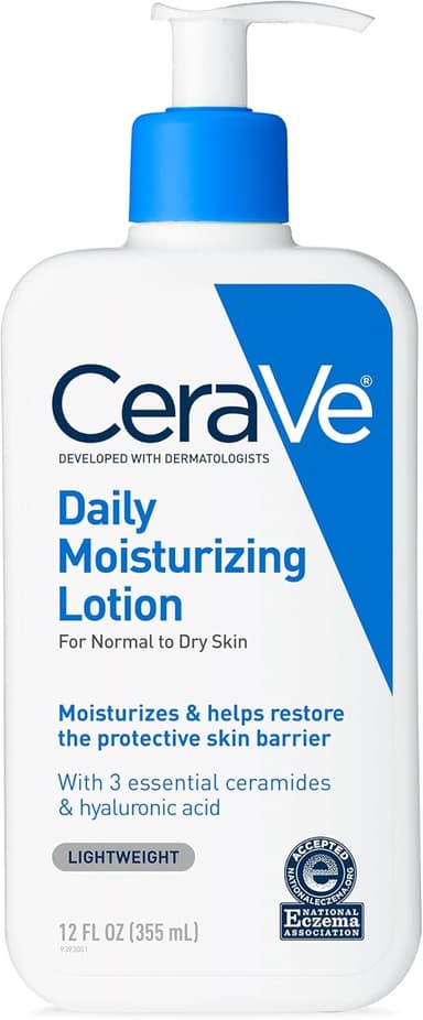 CeraVe Daily Moisturizing Lotion for Dry Skin, Body Lotion & Face Moisturizer with Hyaluronic Acid and Ceramides, Daily Moisturizer, Fragrance Free, Oil-Free, 12 Ounce - Image 2