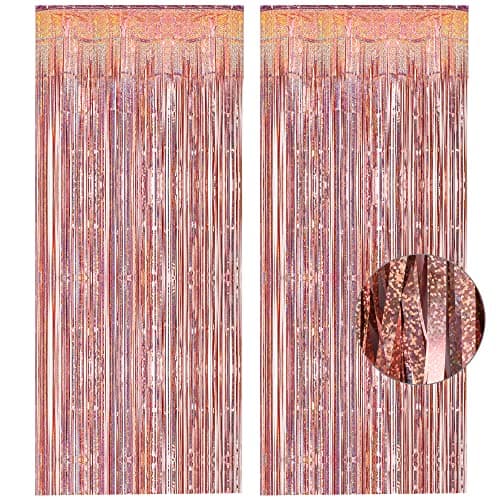 Rose Gold Tinsel Curtain Party Backdrop - GREATRIL Foil Fringe Curtain Streamers for Bachelorette Party Decorations Bride Be Party Streamers 2 Packs (Rose Gold) - Image 1