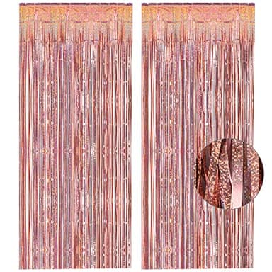 Rose Gold Tinsel Curtain Party Backdrop - GREATRIL Foil Fringe Curtain Streamers for Bachelorette Party Decorations Bride Be Party Streamers 2 Packs (Rose Gold) - Image 1