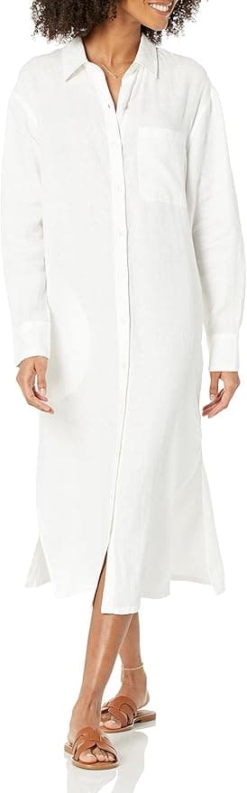 The Drop Women's Fiona Relaxed Linen Midi Shirt Dress - Image 1