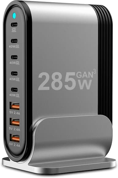 USB C Fast Charger : Fast Charging Station : 285W-8 Port Desktop Multiple Devices Power Adapter for Laptop MacBook Pro/Air, DELL, Tablet iPad Pro/Air, iPhone 16/15/14, Galaxy S23/22 - Image 2