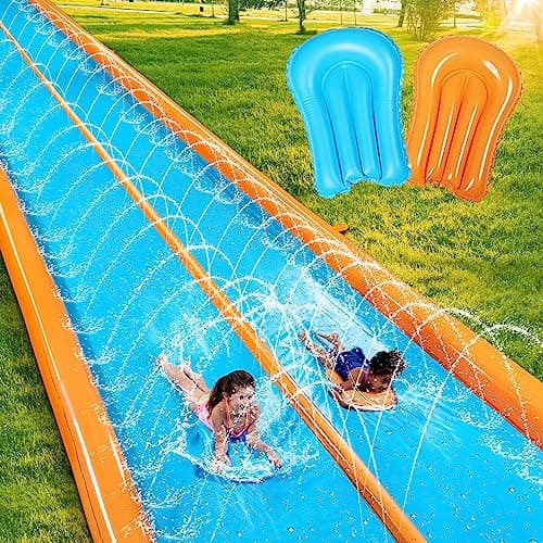 Sloosh Double Lane Water Slide,25ft x 6ft Heavy Duty Lawn Water Slip and Slide with Sprinkler and 2 Inflatable Boards for Adult Kids Party Summer Yard Outdoor Play Activities - Image 1
