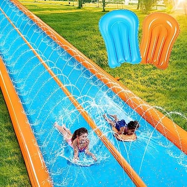 Sloosh Double Lane Water Slide,25ft x 6ft Heavy Duty Lawn Water Slip and Slide with Sprinkler and 2 Inflatable Boards for Adult Kids Party Summer Yard Outdoor Play Activities - Image 1