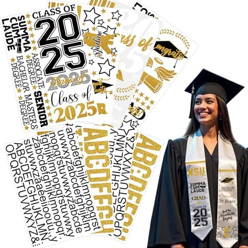 Graduation Stole Sash Class of 2025 Decorations DIY Customize Graduation Stole Graduation Sash Personalized Iron-On Decals Heat Transfer Vinyl HTV Cutouts Set