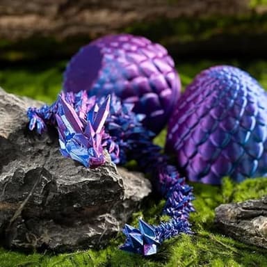 HEFANDAISHU 3D Printed Dragon with Dragon Egg,12inch Flexible Dragon Toy with Articulated Dragon Inside Fidget Toys for Autism/ADHD Easter Toys Gifts(PurpleBlue) - Image 2