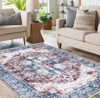 Topotdor Washable Rugs 6x9 Vintage Area Rugs Non-Slip Area Rugs Low Pile Floor Carpet Printed Soft Durable Stain Resistant Foldable Rugs Living Room Dining Room Bedroom,Burgundy - Image 7