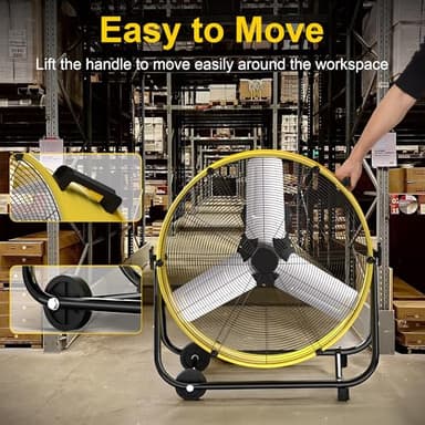 MEPTY 600W Heavy Duty Industrial Drum Fan - 36 Inch High Velocity Floor Fan with 3 Speeds, 360° Tilt, 21800 CFM Metal Air Circulator for Shop, Warehouse, Garage, Workshop, Factory, Basement - Image 5