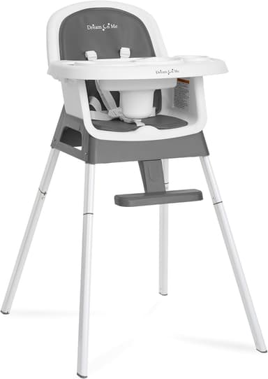 Dream On Me Curio Sit N Seek 3 in 1 Convertible Baby High Chair in Solid Grey, Removable and Adjustable Tray, Portable High Chair, Adjustable Legs, Detachable Footrest & 5 Point Safety Harness - Image 2