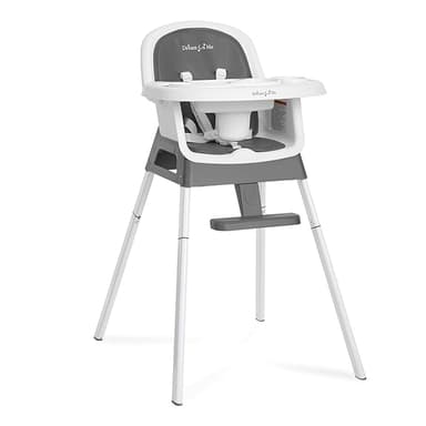 Dream On Me Curio Sit N Seek 3 in 1 Convertible Baby High Chair in Solid Grey, Removable and Adjustable Tray, Portable High Chair, Adjustable Legs, Detachable Footrest & 5 Point Safety Harness - Image 1