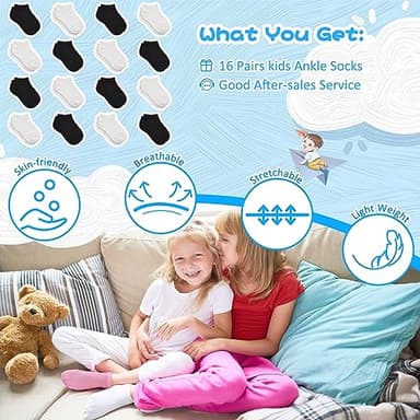 Toddler Socks - 16 Low-Cut Ankle Socks Set, Kids Boys & Girls (4-7 Years Old), No-Show - Image 7