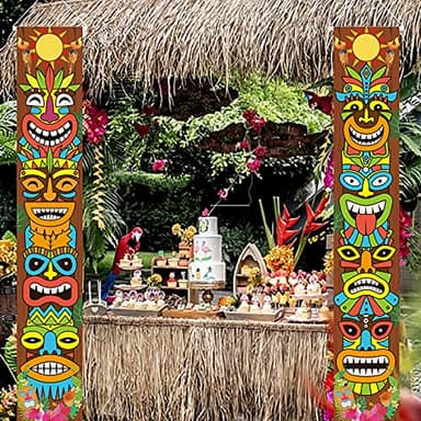 Hawaiian Luau Party Decoration Supplies, Tiki Totem Door Banner Sign for Aloha Hawaii Luau Tropical Moana Birthday Party Decorations, Tiki Decorations Outdoor - Image 2