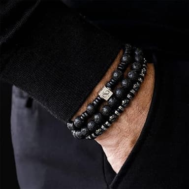 Tiger Eye Bracelet For Men 8MM Natural Stone Beads Bracelet Set Stretch Lava Rock Bracelets Adjustable Black Crystal Beaded Bracelet for Men Women Gifts - Image 4