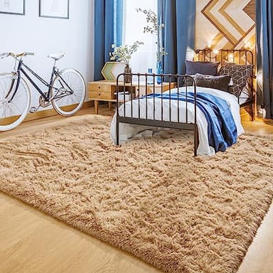 YJ.GWL Area Rugs for Living Room Bedroom, 8x10 Machine Washable Large Beige Carpet, Soft Fluffy Shaggy Thick Big Shag Indoor Floor Rug for Kids Boy and Girls Room Dorm Home Decor Aesthetic - Image 2