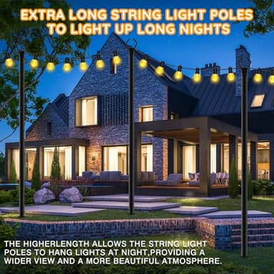 6 Pack String Light Poles, Outdoor String Light Pole 10 ft Forked Metal Light Pole with Adjustable Outdoor Light Stand, Deck, Backyard, Garden, Wedding, Rustproof and Sturdy with Hooks. - Image 7