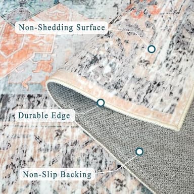 6x9 Area Rug, Ultra-Soft Washable Rug for Living Room, Dinner Room, Bedroom, Non-Slip Vintage Floral Rug, Indoor Carpet Large Area Rug, Orange - Image 5