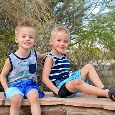 Cozople Big Boys Quick Dry UPF50+ Beach Swim Trunks with Stretchy Boxer Brief Liner Swimming Shorts Novelty Blue Shark Graphic Lightweight Swimwear Bathing Suit Size 10-12 - Image 3