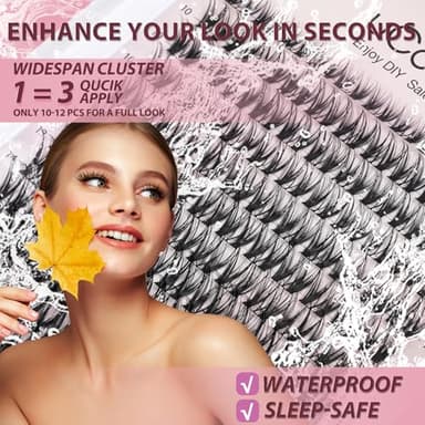 Flora Lash Clusters 8-18mm Light-Volume Wispy Eyelash Clusters D Curl - WideSpan DIY Eyelash Extension Spiky Cat Eye Lashes Individual Fake Eyelashes Clusters with 0.05mm Ultra-Thin Black Band - Image 4