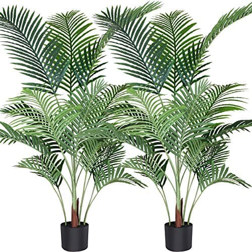 Fopamtri Artificial Areca Palm Plant 4.6 Feet Fake Palm Tree with 15 Trunks Faux Tree for Indoor Outdoor Modern Decor Feaux Dypsis Lutescens Plants in Pot for Home Office Housewarming Gift, 2 Pack - Image 1