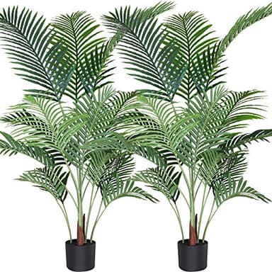 Fopamtri Artificial Areca Palm Plant 4.6 Feet Fake Palm Tree with 15 Trunks Faux Tree for Indoor Outdoor Modern Decor Feaux Dypsis Lutescens Plants in Pot for Home Office Housewarming Gift, 2 Pack - Image 1