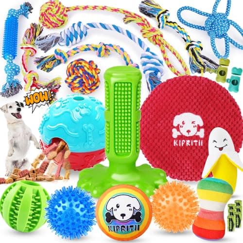 KIPRITII 25 Pack Various Puppy Dog Toys for Teething, Entertainment & Interaction, Puppy Chew Toys Pack with Rope Toy, Treat Balls and Dog Squeaky Toys for Puppies & Small Dogs - Image 1