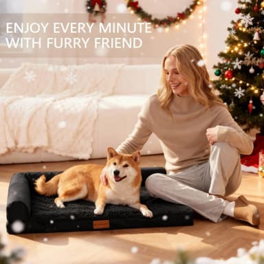 Patas Lague Orthopedic XL Dog Bed Large Sized Dog 42''X28'', Waterproof L Bolster Big Pet Sofa Beds with Removable Washable Cover, Soft Comfortable Pet Couch Crate Mat with Nonskid Bottom, Black - Image 3
