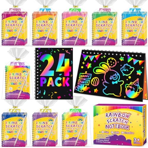 Party Favors for Kids 4-8-12: 24 Pack Scratch Rainbow Art Crafts Notebook, Coloring Book Goodie Bags Stuffers Kit, Bulk Birthday Gift Classroom Prizes Girl Boy Toddler - Image 1