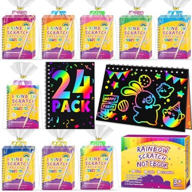 Party Favors for Kids 4-8-12: 24 Pack Scratch Rainbow Art Crafts Notebook, Coloring Book Goodie Bags Stuffers Kit, Bulk Birthday Gift Classroom Prizes Girl Boy Toddler - Image 1