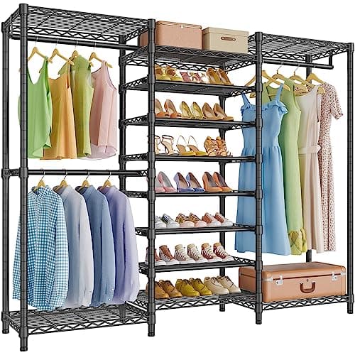 VIPEK S3 Heavy Duty Garment Rack Freestanding Clothes Rack Closet Storage Organizer Large Wardrobe with 6-Tier Shoe Rack, Hanging Rod, Adjustable Shelf, 68.9" L x 15.7" W x 76.4" H, Black - Image 1