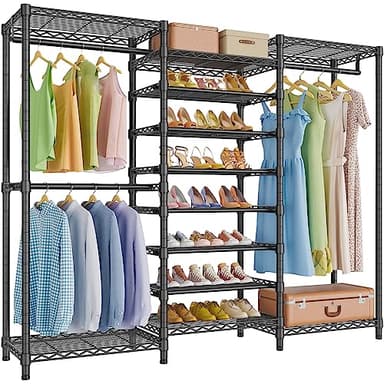 VIPEK S3 Heavy Duty Garment Rack Freestanding Clothes Rack Closet Storage Organizer Large Wardrobe with 6-Tier Shoe Rack, Hanging Rod, Adjustable Shelf, 68.9" L x 15.7" W x 76.4" H, Black - Image 1