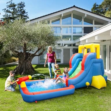 PicassoTiles KC108 Water Slide Park Inflatable Bouncing House w/Pool Area (Splash Zone), Climbing Wall, Shower Head Sprays Mounts, Water Cannon Mount and Heavy Duty GFCI ETL Certified 385W Blower - Image 2