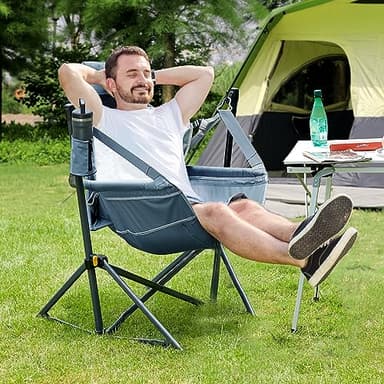 TIMBER RIDGE Hammock Camping Chair with Adjustable Backrest, Heavy Duty Folding Hammock Chair Supports 300lbs, Portable Hammock Chair for Camping, Travelling and Patio, Blue - Image 8