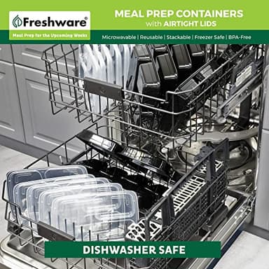 Freshware Meal Prep Containers [50 Pack] 3 Compartment Food Storage Containers with Lids, Bento Box, BPA Free, Stackable, Microwave/Dishwasher/Freezer Safe (24 oz) - Image 7