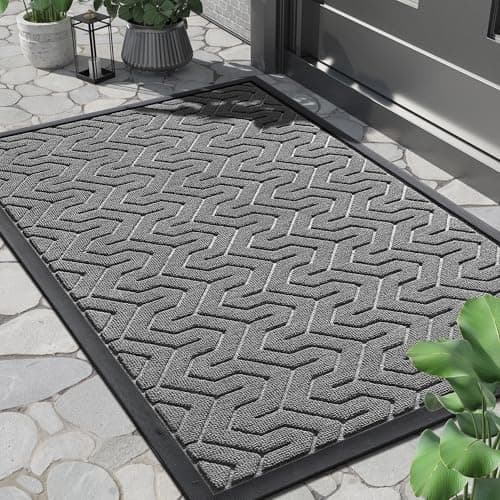 Yimobra Front Door Mat Outside Entrance 29.5x17, Waterproof Heavy Duty Outdoor Mats for Front Door, Non Slip Rubber Entry Mat for Garage Patio Indoor, Grey - Image 1
